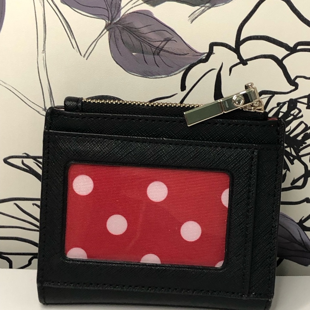 Kate Spade Disney Minnie Mouse Bow Adalyn Leather Bifold Compact Wallet Black - Picture 8 of 16